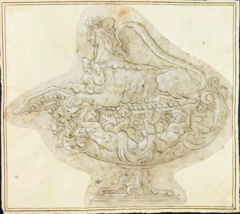 Perin del Vaga - 238, Studio per centrotavola decorato con figure mitologiche, attribuito